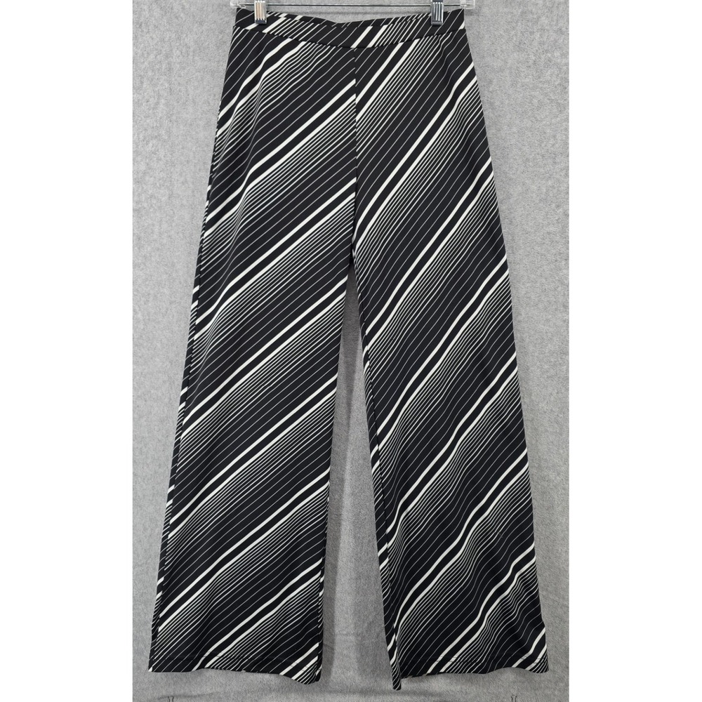 Vtg 90s Black & White Striped Stretch Pants Juniors Sz L Wide Leg Mod Hippie USA